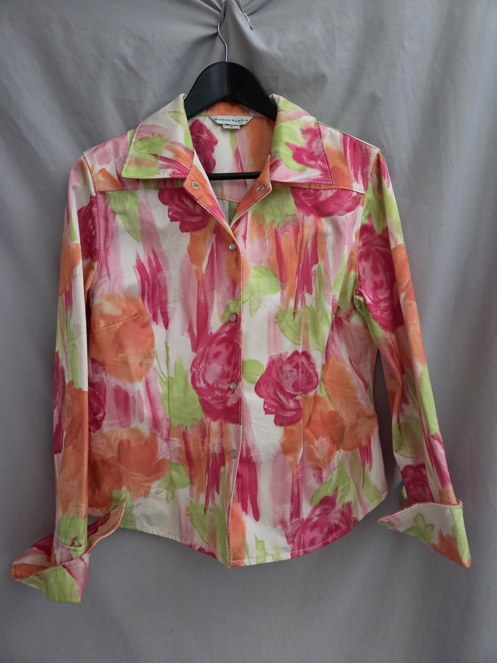 Floral Cotton Button-Down Shirt Jacket – Pink, Orange & Green